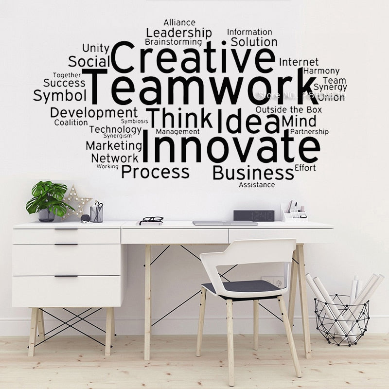 Creative Teamwork Sign Quote Vinyl Wall Decal Cloud Words Office Decoration Wall Stickers Success Symbol Murals Lettering LC1555